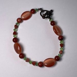 Orange and Green Stone and Beaded Bracelet
